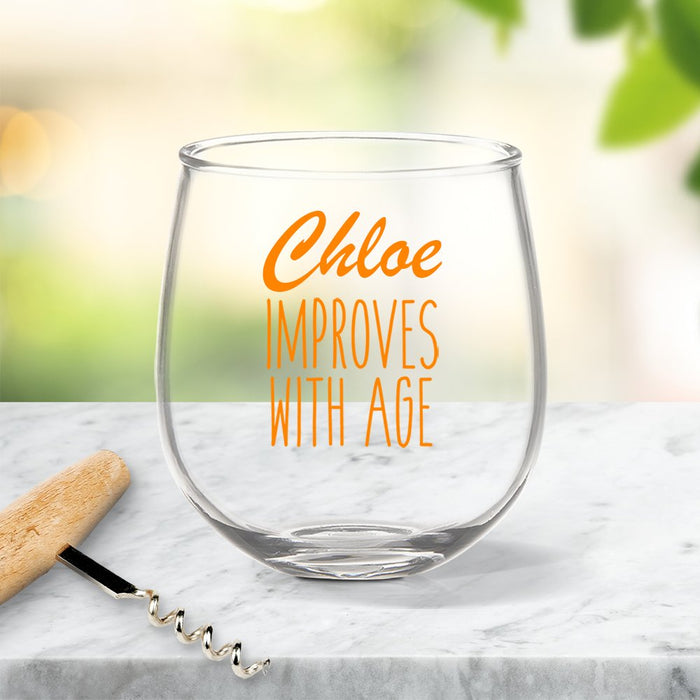 Improves with Age Coloured Stemless Wine Glass