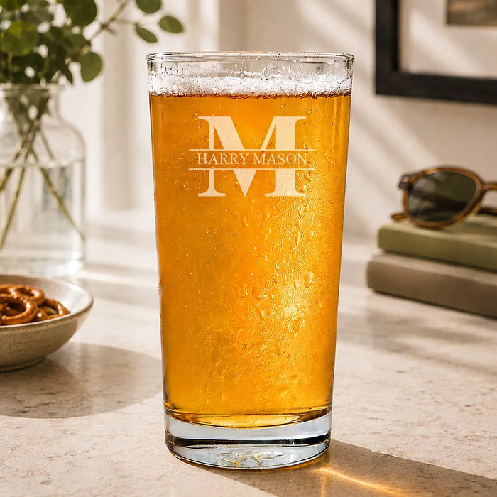Initial Monogram Engraved Pint Glass