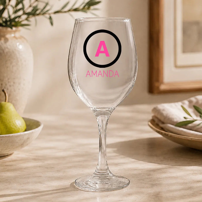 Initial Coloured Wine Glass