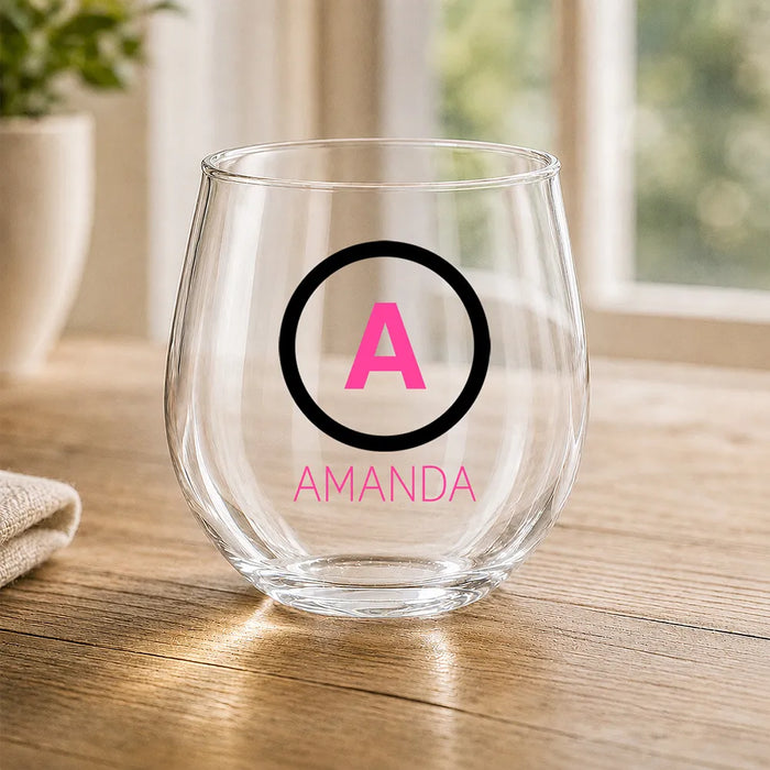 Initial Coloured Stemless Wine Glass