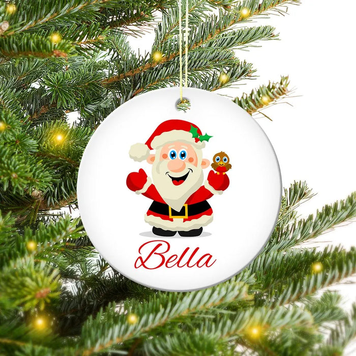 Jolly Santa Round Porcelain Ornament