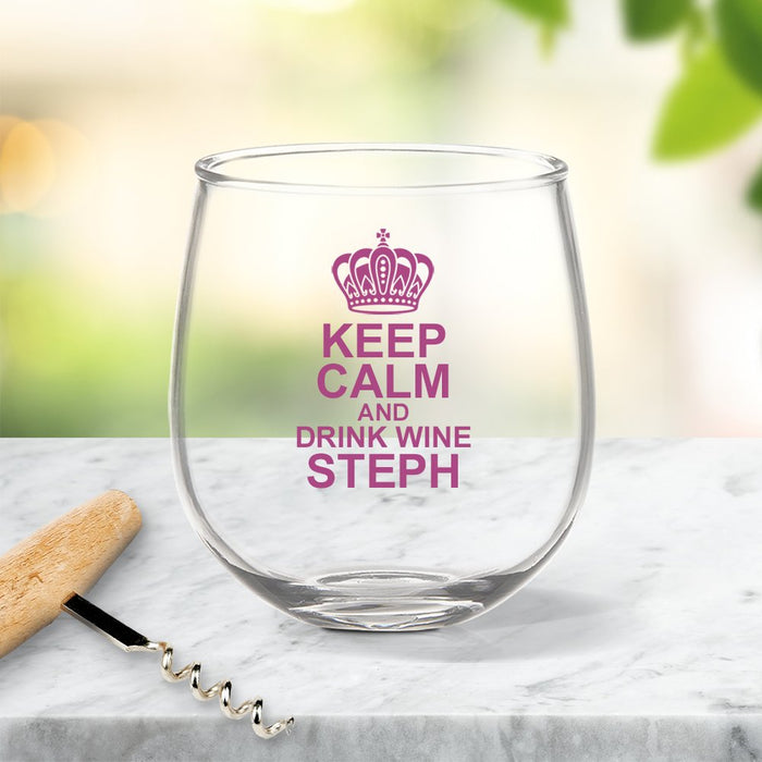 Keep Calm Coloured Stemless Wine Glass