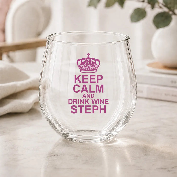Keep Calm Coloured Stemless Wine Glass