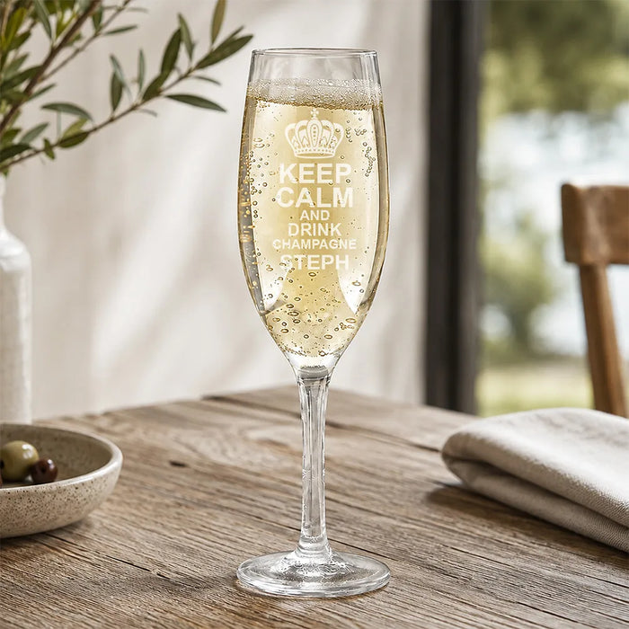 Keep Calm Engraved Champagne Glass