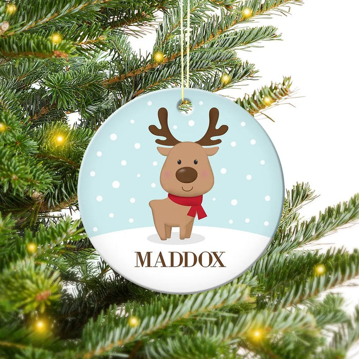Little Reindeer Round Porcelain Ornament