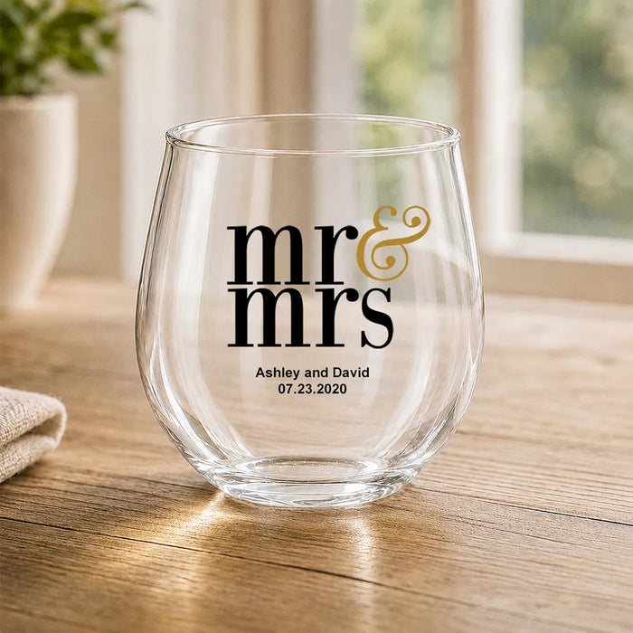 Married Coloured Stemless Wine Glass