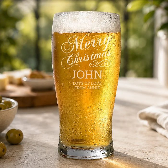 Merry Christmas Engraved Standard Beer Glass