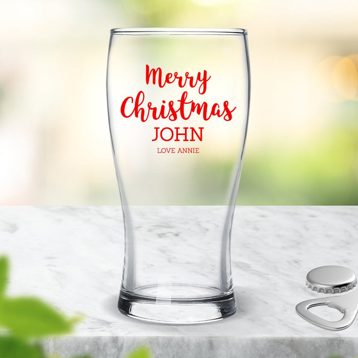 Merry Christmas Coloured Standard Beer Glass