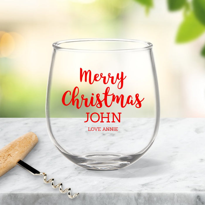 Merry Christmas Coloured Stemless Wine Glass