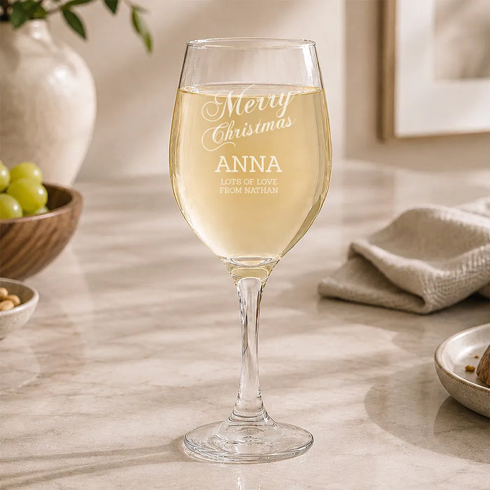 Merry Christmas Engraved Wine Glass