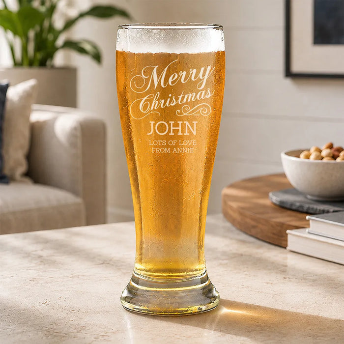 Merry Christmas Engraved Premium Beer Glass
