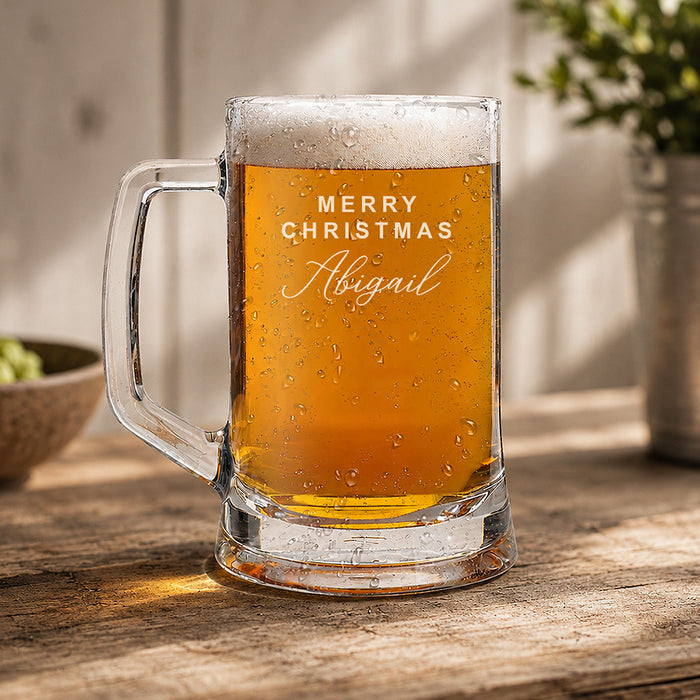 Merry Christmas Glass Beer Mug