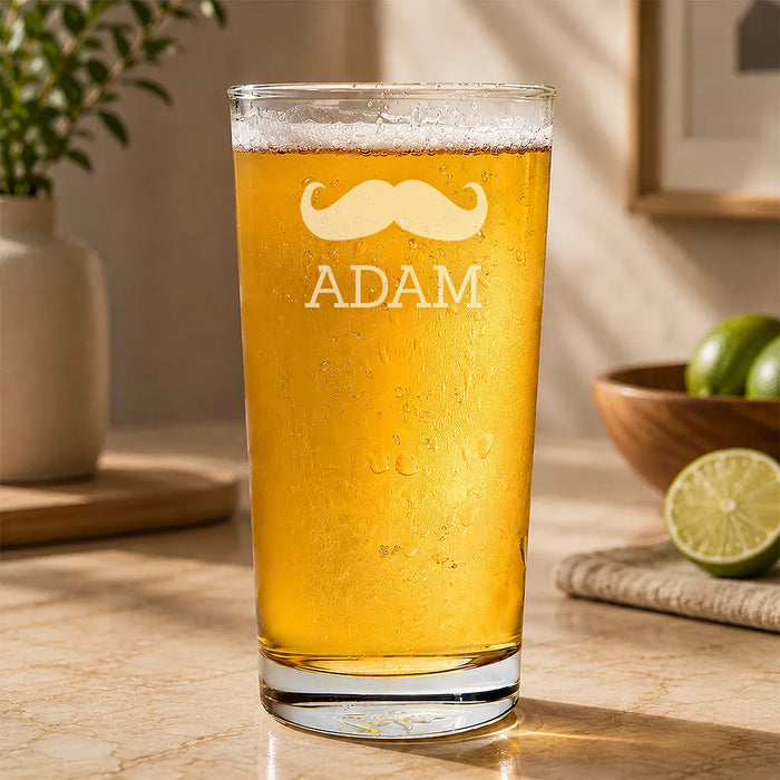 Moustache Engraved Pint Glass