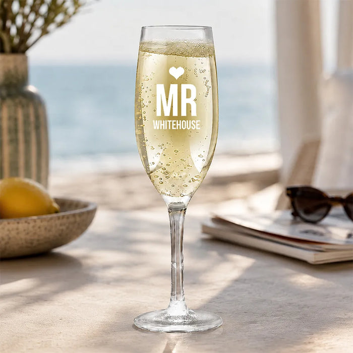 Mr Heart Engraved Champagne Glass