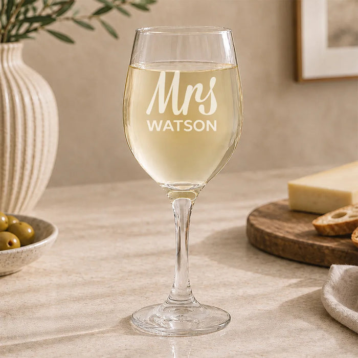 Mrs Engraved Wine Glass