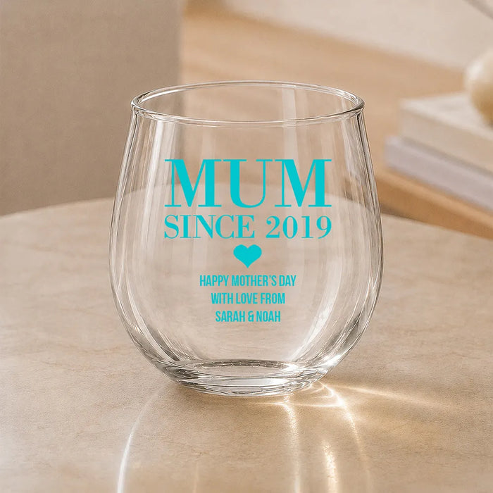Mum Since Coloured Stemless Wine Glass
