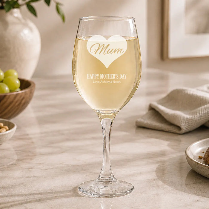 Mum in Heart Engraved Wine Glass