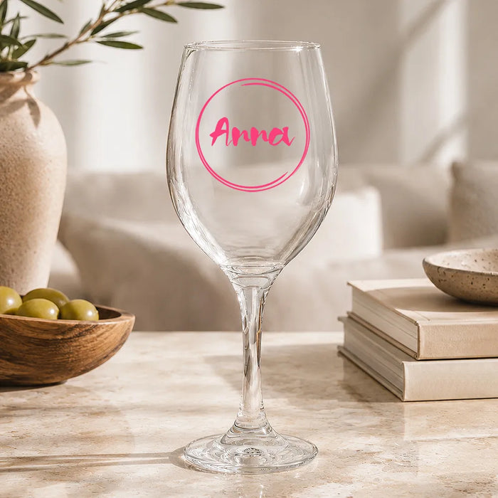 Name in Circle Coloured Wine Glass