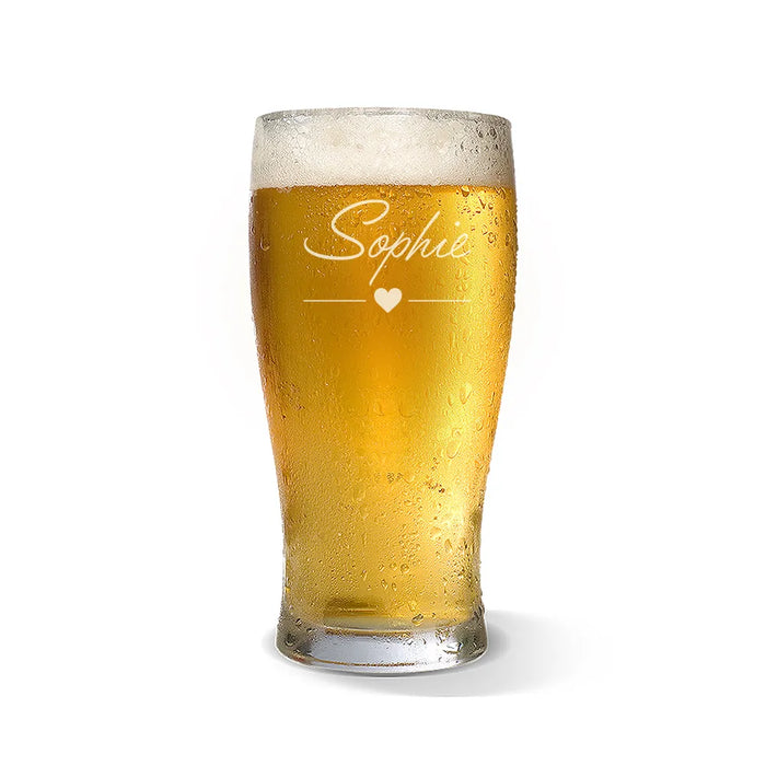 Name Script Engraved Standard Beer Glass