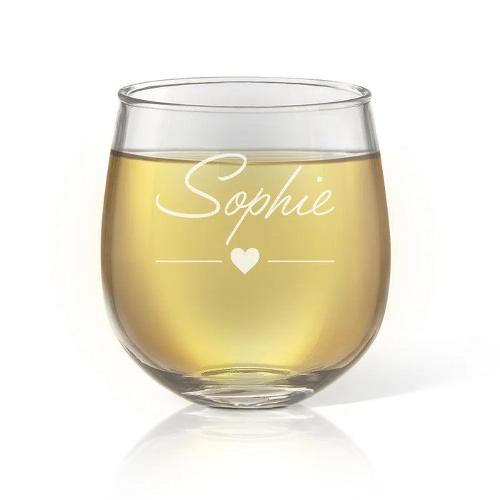 Name Script Engraved Stemless Wine Glass