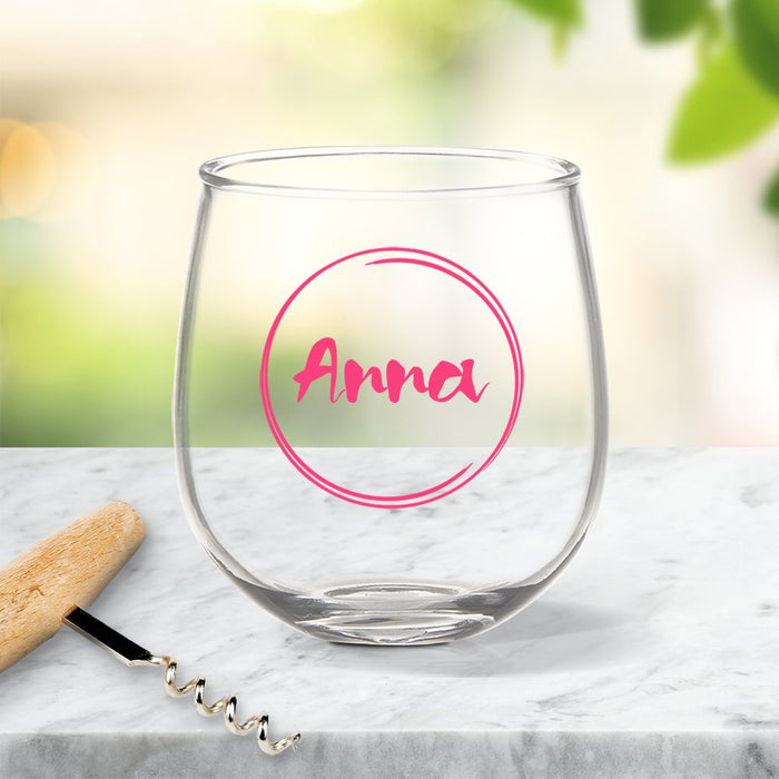 Name in Circle Coloured Stemless Wine Glass