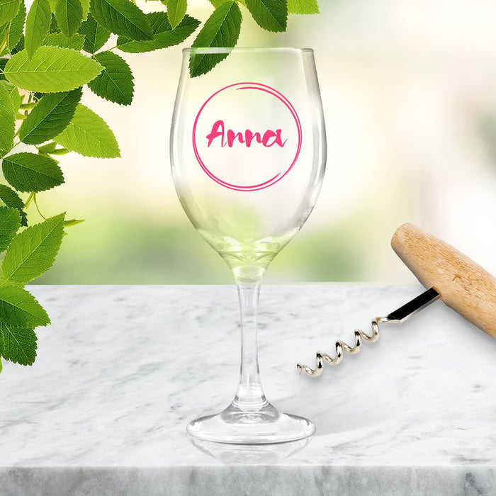 Name in Circle Coloured Wine Glass