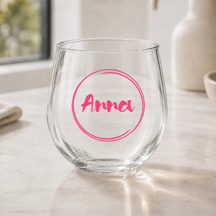 Name in Circle Coloured Stemless Wine Glass