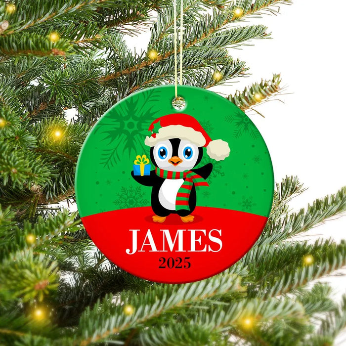 Penguin Round Porcelain Ornament