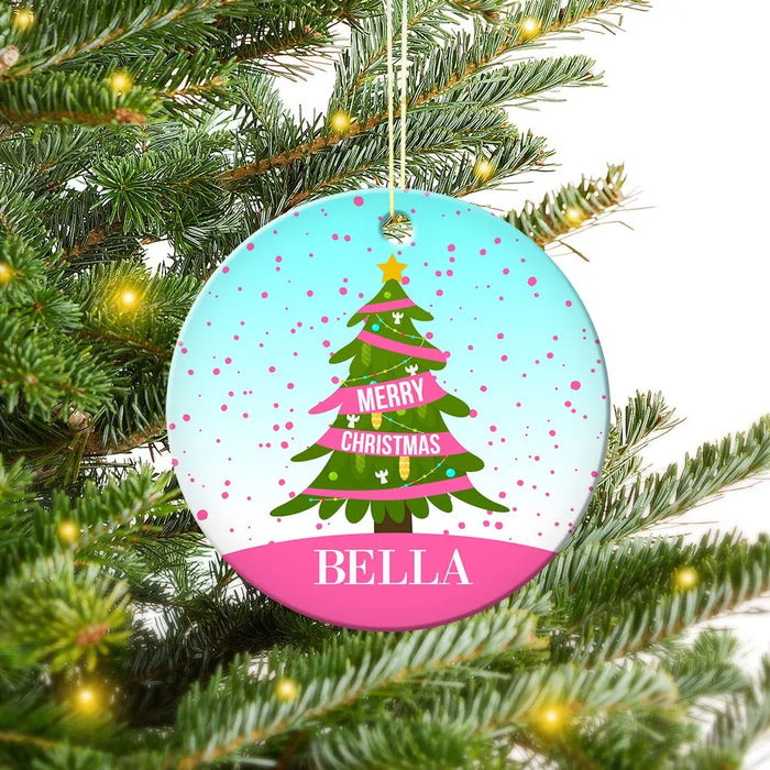 Pink Christmas Round Porcelain Ornament
