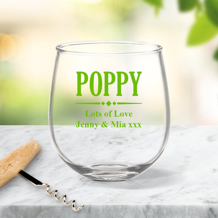 Poppy Coloured Stemless Wine Glass