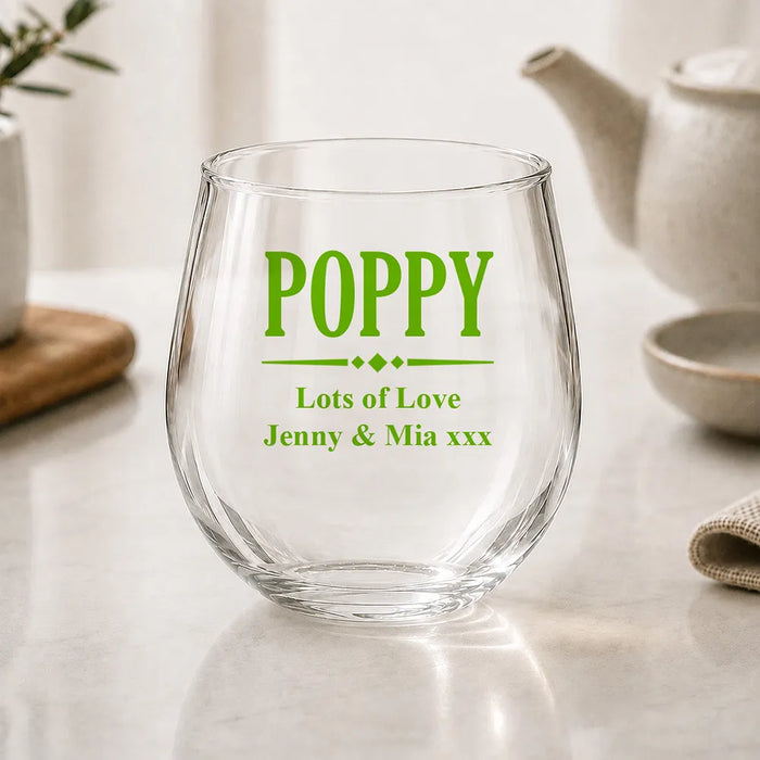 Poppy Coloured Stemless Wine Glass