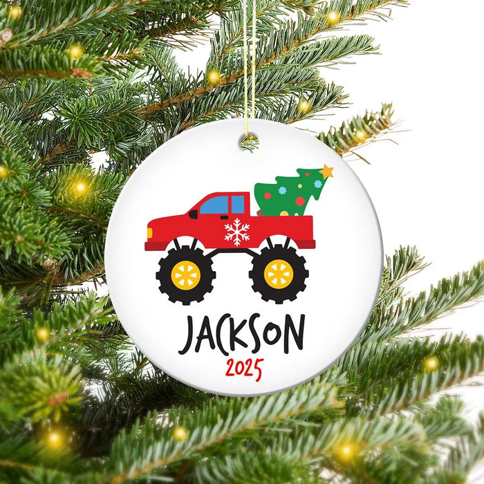 Monster Truck Round Porcelain Ornament