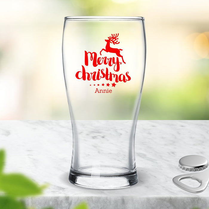 Reindeer Christmas Coloured Standard Beer Glass