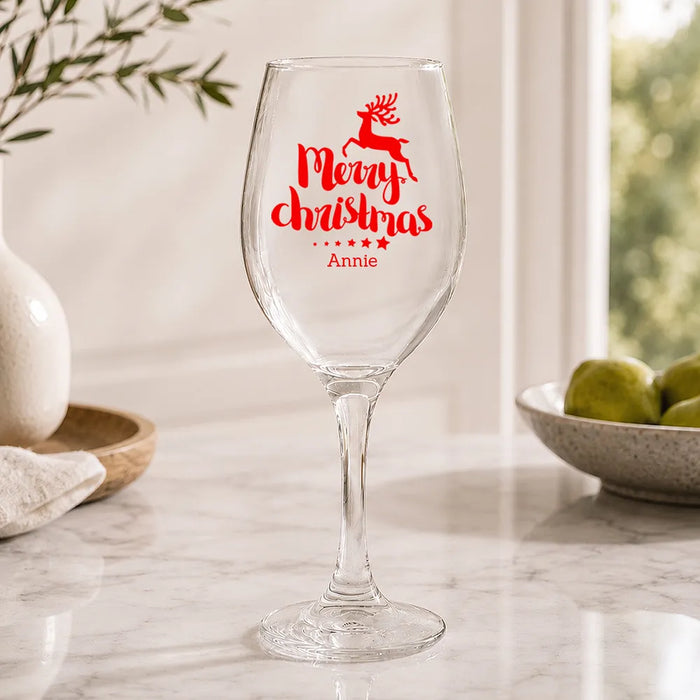 Reindeer Christmas Coloured Wine Glass