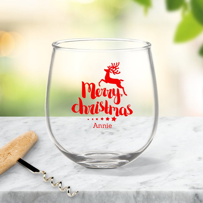 Reindeer Christmas Coloured Stemless Wine Glass