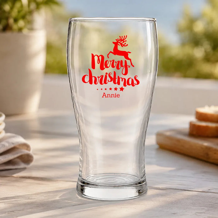 Reindeer Christmas Coloured Standard Beer Glass