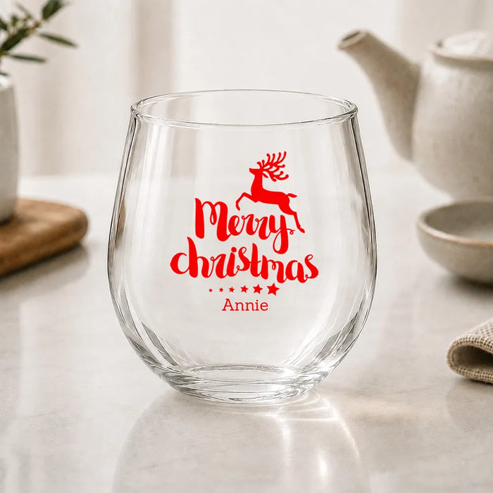Reindeer Christmas Coloured Stemless Wine Glass