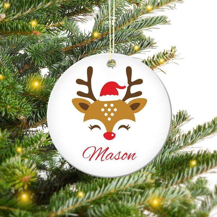 Reindeer Face Round Porcelain Ornament