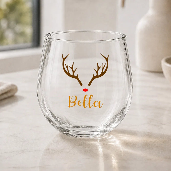 Reindeer Coloured Stemless Wine Glass