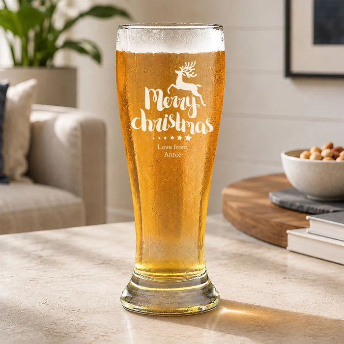 Reindeer Christmas Engraved Premium Beer Glass