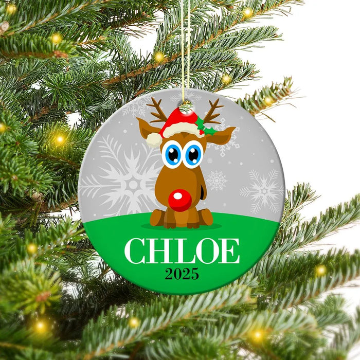 Reindeer Round Porcelain Ornament