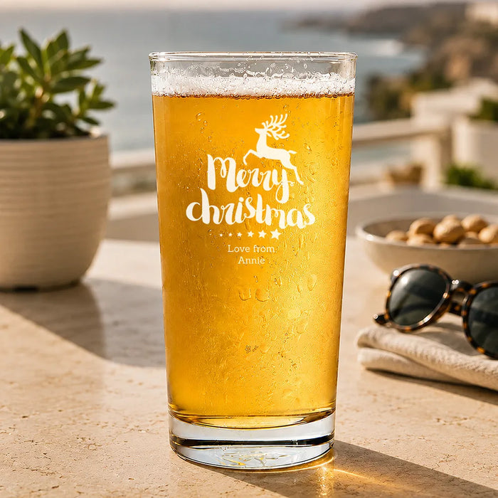 Reindeer Christmas Engraved Pint Glass