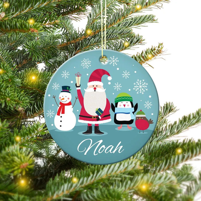 Santa Friends Round Porcelain Ornament