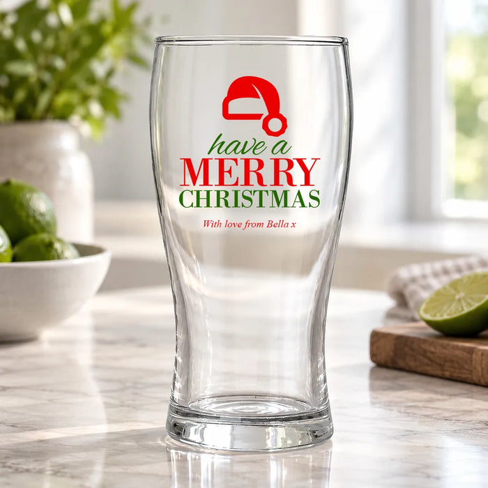 Santa Hat Coloured Standard Beer Glass