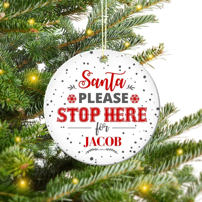 Santa Stop Round Porcelain Ornament
