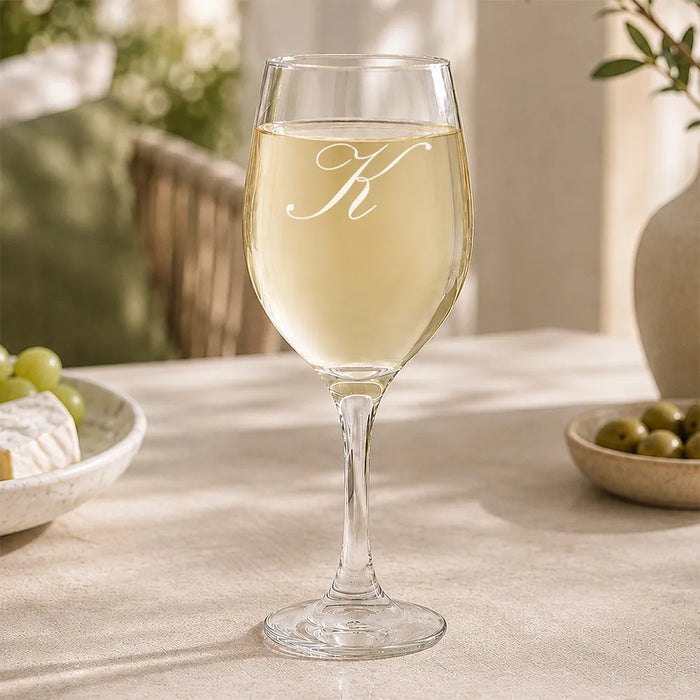 Single Initial Engraved Wine Glass