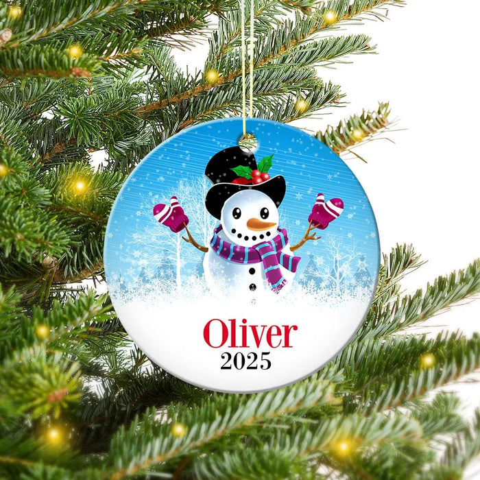 Snowman Round Porcelain Ornament