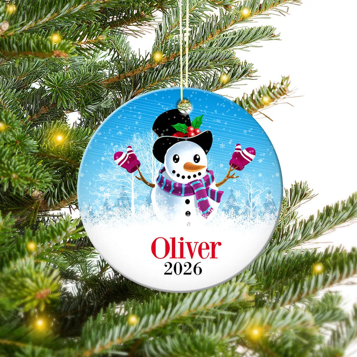Snowman Round Porcelain Ornament
