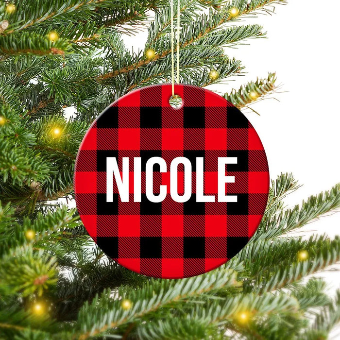 Red Tartan Round Porcelain Ornament