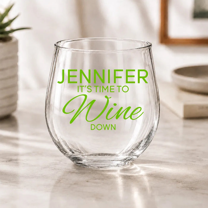 Time To Coloured Stemless Wine Glass